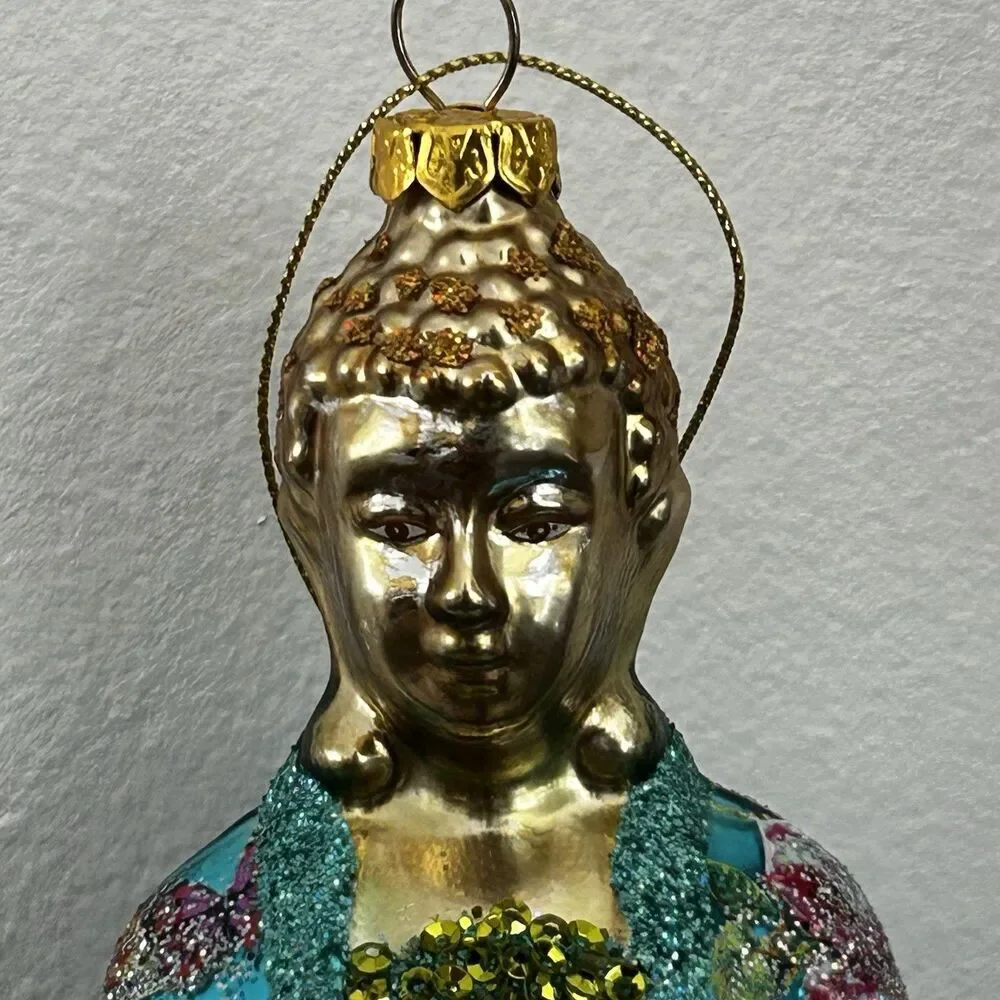 New Kurt Adler Glass Ornament Zen Buddha India Yoga Thailand Asia Peace
